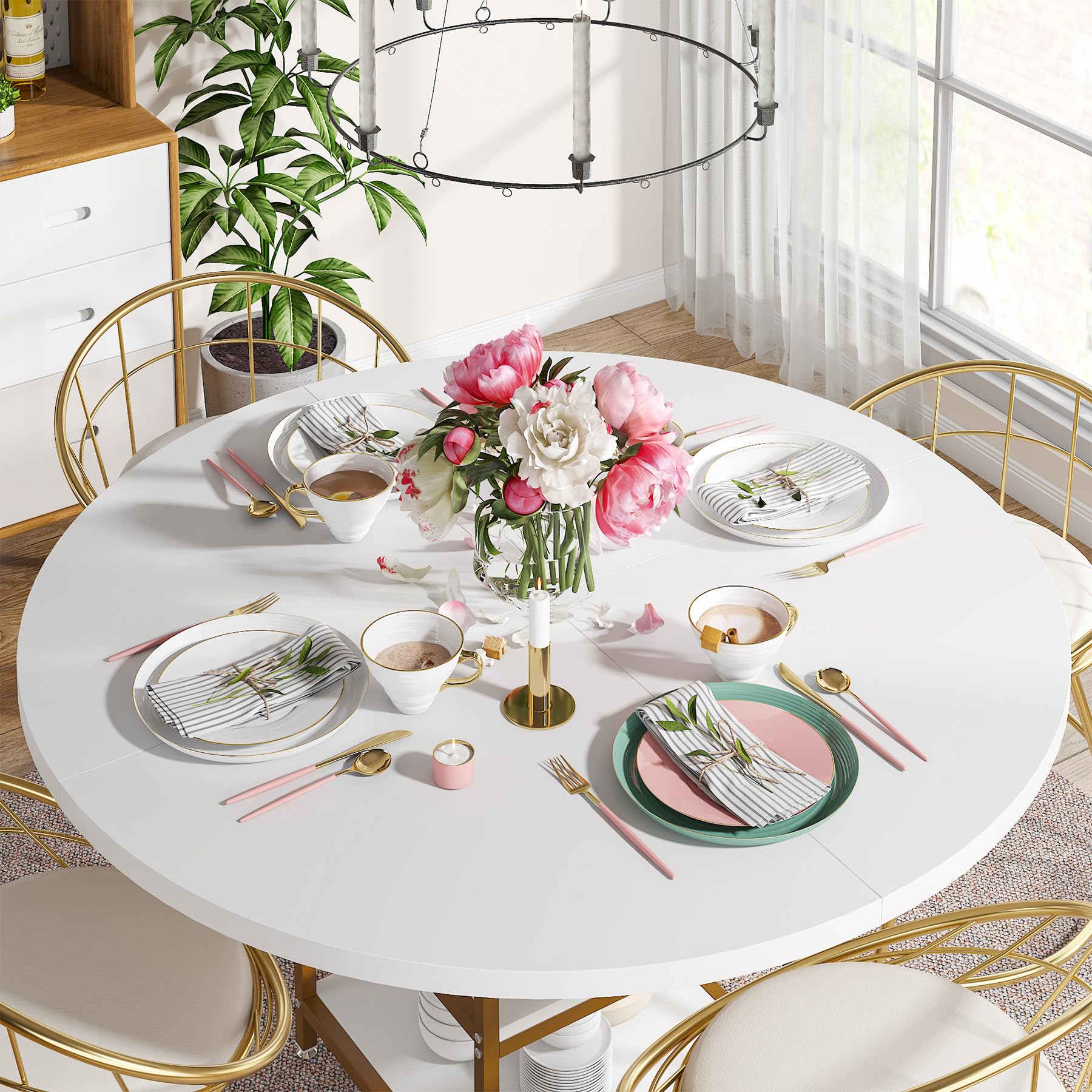 Tribesigns ダイニングテーブル 丸 単品 4~5人用 ホワイト Tribesigns ダイニングテーブル 丸 単品 4~5人用 ホワイト 食卓